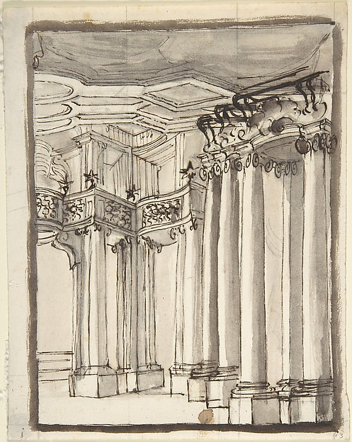 Partial View of an Architectural Interior (recto); Undecipherable Sketches (verso)