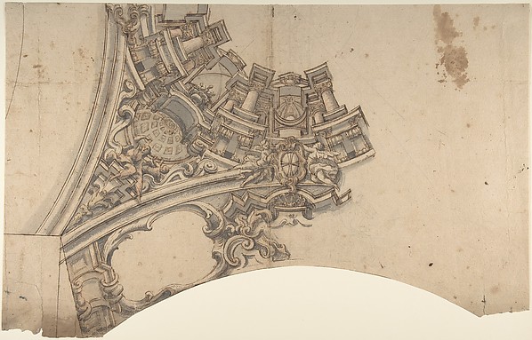 Design for a Part of a Painted Vaulted Ceiling with a Coat of Arms in Form of a Cross
