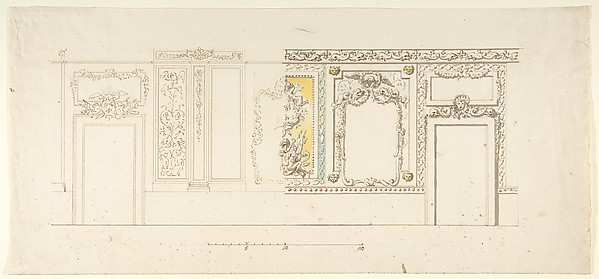 Design for an Interior Wall Decoration of a Palazzo with Two Doorways and a Decorated Panelling with Trophies