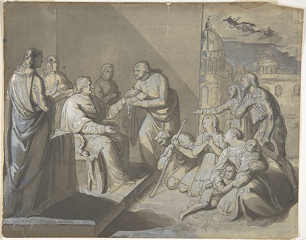 Scene with the Presentation of a Saint's Relic (recto); Head of a Woman (verso)