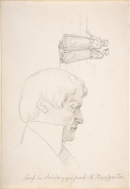 Study Sheet with a Portrait of Carl Julius Senff and Two Italian Women Walking
