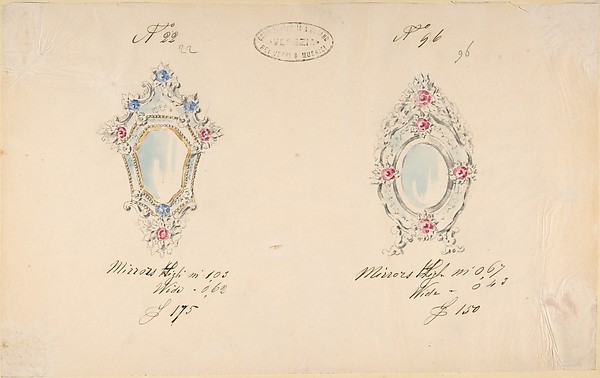 One of Twenty-Three Sheets of Drawings of Glassware (Mirrors, Chandeliers, Goblets, etc.)