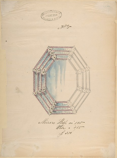 One of Twenty-Three Sheets of Drawings of Glassware (Mirrors, Chandeliers, Goblets, etc.)