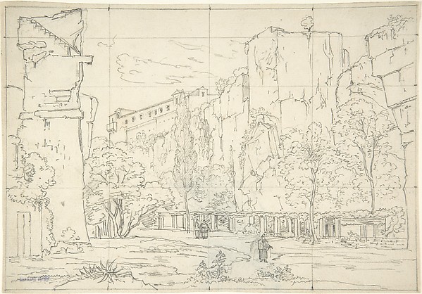 Italian View: A Pathway and Arbor at the Base of Cliffs