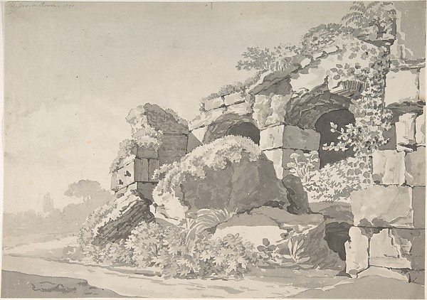 Partial View of the Colosseum (recto); Sketch of the Temple of Minerva Medicea (verso)