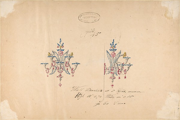 One of Twenty-Three Sheets of Drawings of Glassware (Mirrors, Chandeliers, Goblets, etc.)