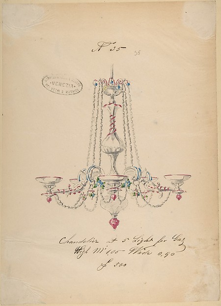 One of Twenty-Three Sheets of Drawings of Glassware (Mirrors, Chandeliers, Goblets, etc.)