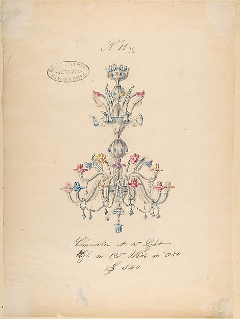 One of Twenty-Three Sheets of Drawings of Glassware (Mirrors, Chandeliers, Goblets, etc.)
