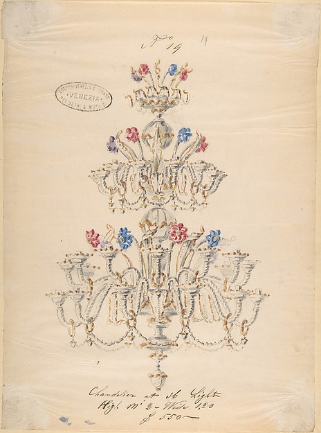 One of Twenty-Three Sheets of Drawings of Glassware (Mirrors, Chandeliers, Goblets, etc.)