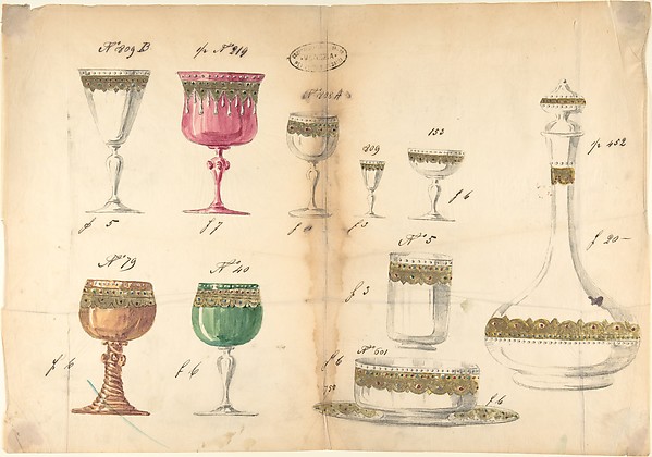 One of Twenty-Three Sheets of Drawings of Glassware (Mirrors, Chandeliers, Goblets, etc.)