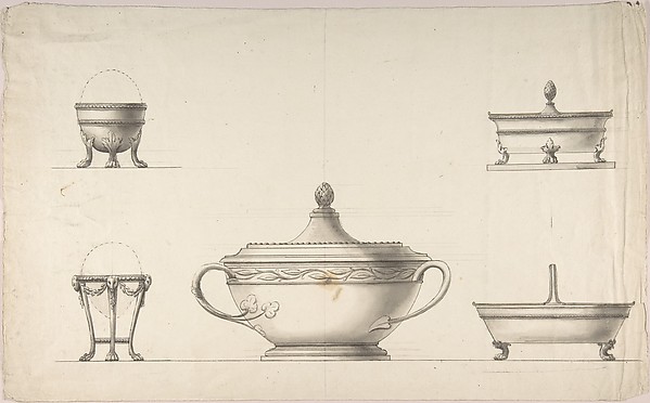 Covered Dish, Two Egg Cups, and Two Salt Cellars