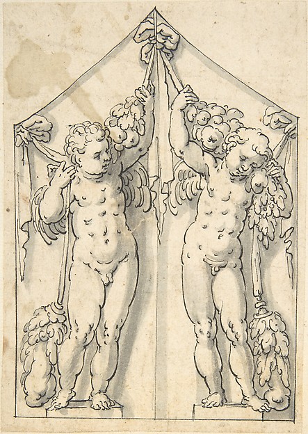Panel of Shutter Decoration of Two Putti with Garlands