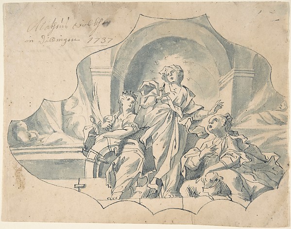 Design for a Ceiling showing the Virgin, Catherine, and Agnes by Matthais Wolcker