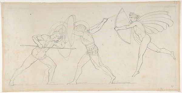 Illustration for "Seven Chiefs Against Thebes" (recto); Studies of Figures (verso)