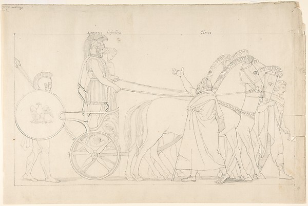 Composition from the Tragedies of Aeschylus, plate 17 (recto); Goddess Statue from the Suppliants, plate 7 (verso)