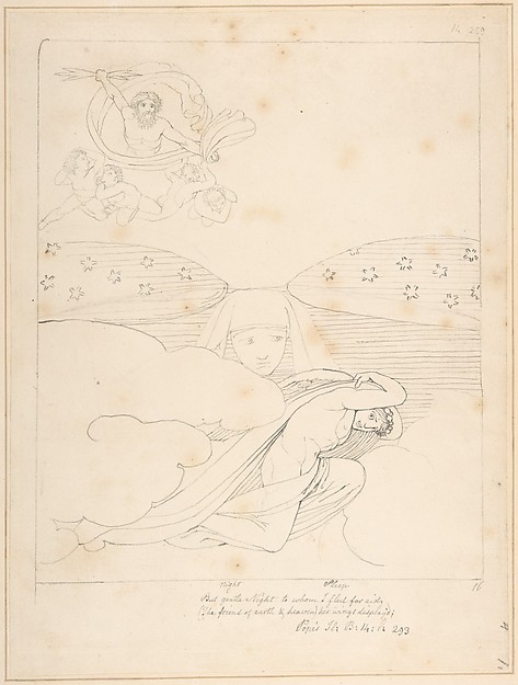 Sleep Escaping from the Wrath of Jupiter – "But gentle Night to whom I fled for Aid (the Friend of Earth and Heaven), Her Wings Display'd" (Pope's Iliad, Book 14, line 293)
