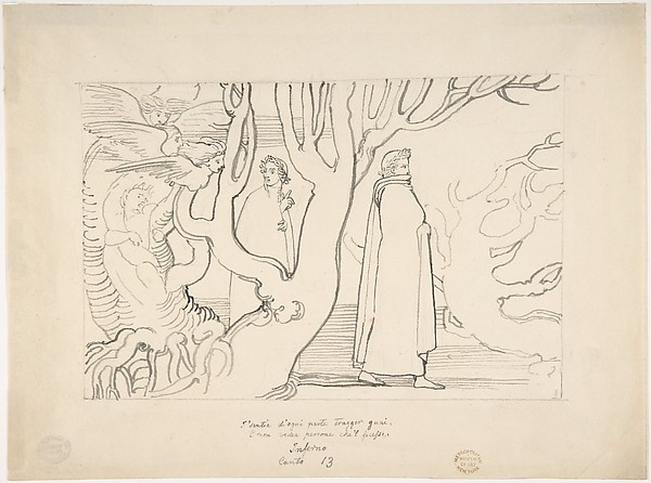 Dante and Virgil in the Suicidal Wood (Inferno, Canto 13, verses 22-23)