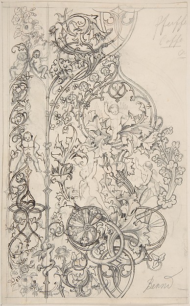 Gothic Ornament with Putti and Acanthus Leaves