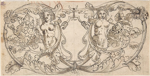 Design for a Cartouche with Acanthus Scrolls from which Female Figures Emerge