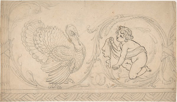 Ornament Containing Kneeling Boy and Turkey