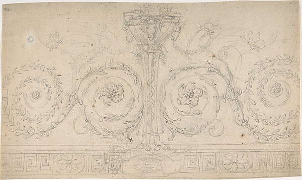 Ornament with Claw-footed Urn, Lynxes, Butterflies and Foliage above a Greek Meander