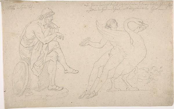 Ornament with Mythic Figures: Ulysses, a youth seated on a swan