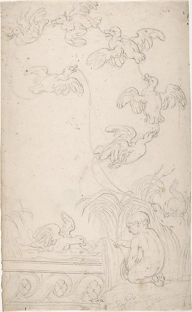 Ornament with Children Catching Ducks on Baited Strings