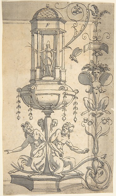 Candelabra Grotesque with an Hexagonal Pavillion on a Foot.