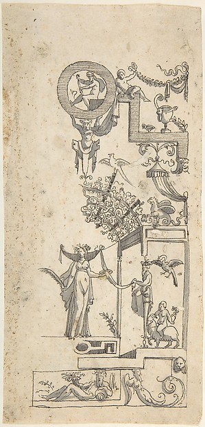 Grotesque with a Victory Figure Under an Overgrown Pergola
