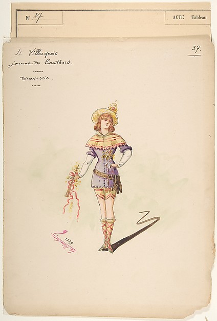 Costume Design for "4 Villageois jouant au hautbois" [a]; Descriptive Sheet of Costume Accessories [b]