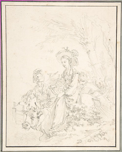 Peasant Girl Riding an Ox with Companions