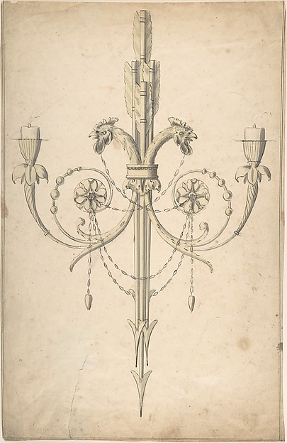 Design for a Girandole Composed of Three Clasping Arrows and Candle-branches Terminating in Cockerel Heads