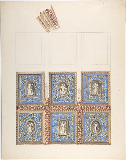 Carved and Painted Ceiling with Six Figural Medallions, for Cleish Castle