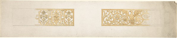 Two Rectangular Ornaments with Strapwork, Foliage and an Eagle