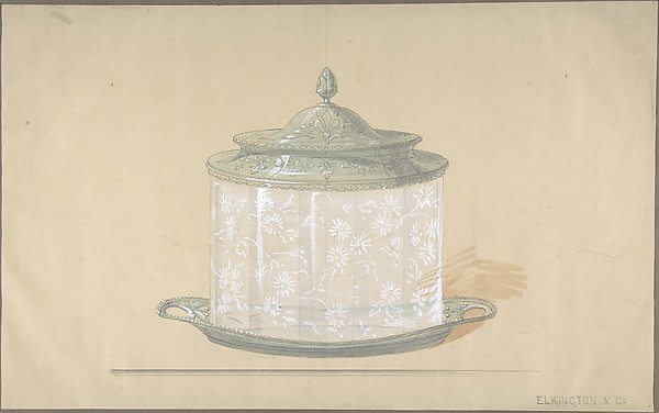 Design for a Glass Box with a Silver Base and Cover
