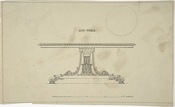 Design for Loo-Table, with plans of top and pedestal