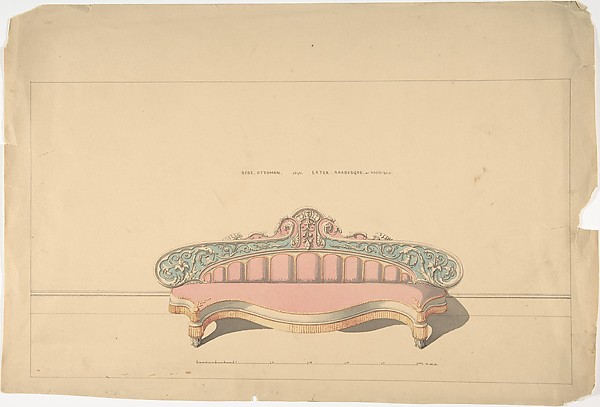 Design for Side Ottoman, Later Arabesque or Morisco Style