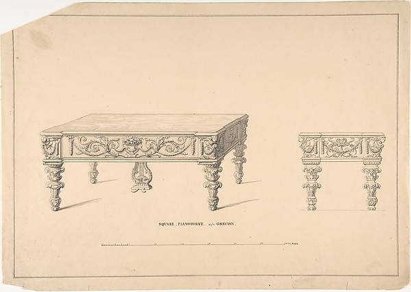 Design for Square Pianoforte, Grecian Style