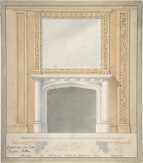 Design for a Chimney Piece in a "Jacobethan" style, for the Drawingroom at Grendon Hall, Warwickshire