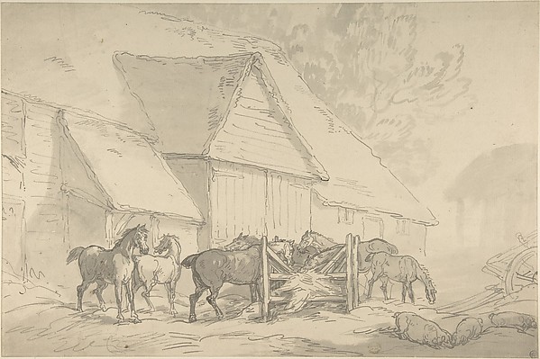 Stable Yard with Horses