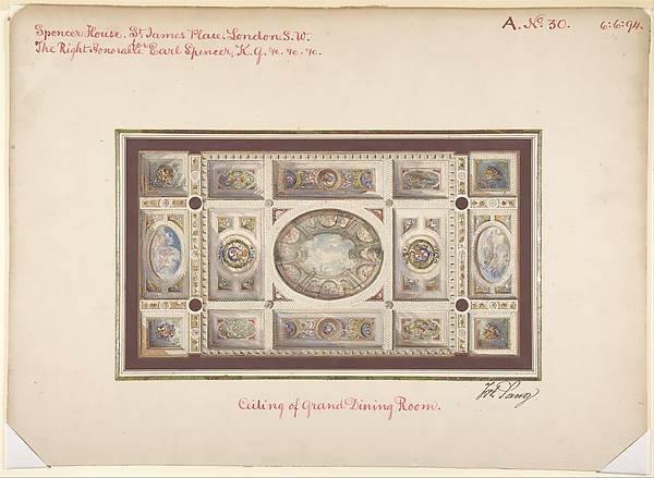 Ceiling of Dining Room, Spencer House, St. James Palace, London, about 1870