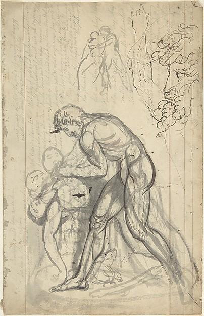 Sketchbook page with drawings of sculpture