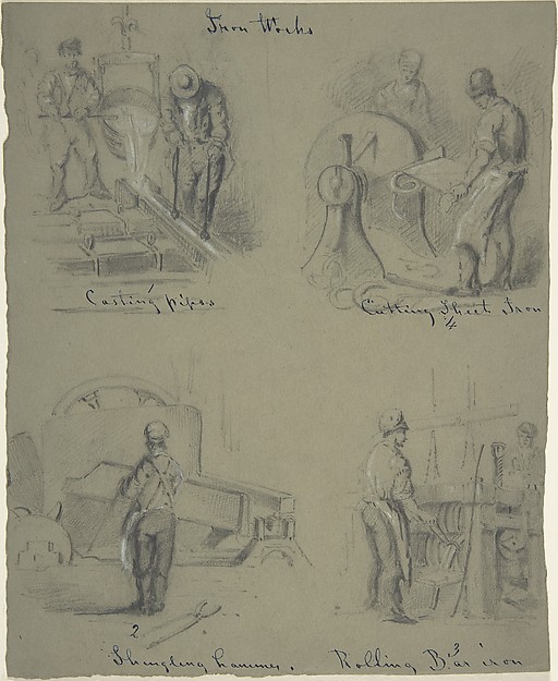 Four drawings showing the manufacture of iron