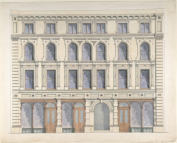 Design for a City Building with Three Shops on the Ground Floor