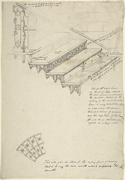 Drawing for an iron stairway with marble treads