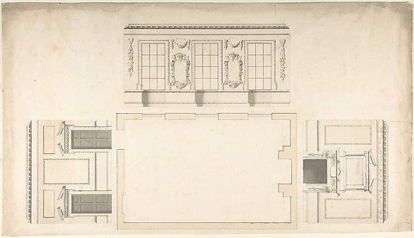 Room Design Showing Plan and Three Wall Elevations