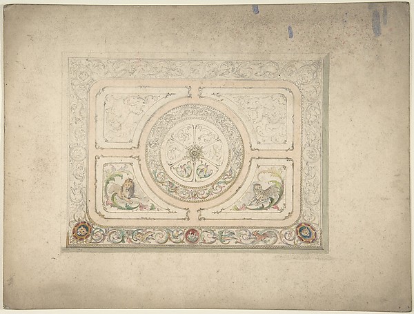 Design for a Ceiling with Lion and Lioness