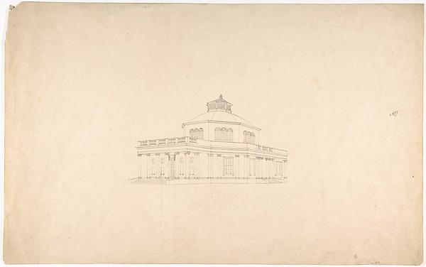 Design for a Centrally Planned Domed Building with Porticos, Perspective