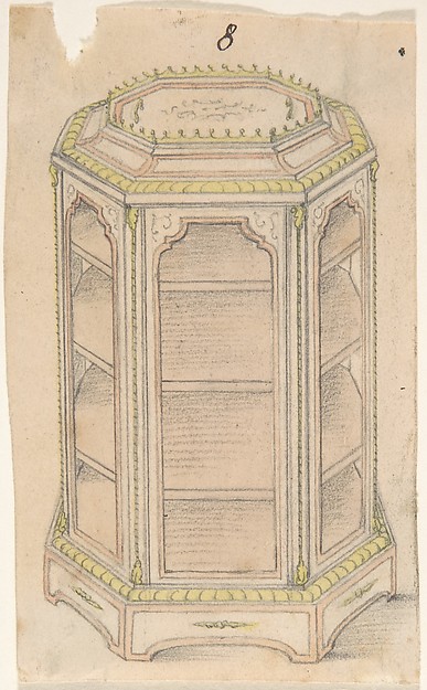 Design for an Octagonal Cabinet with Glass Doors and Shelves