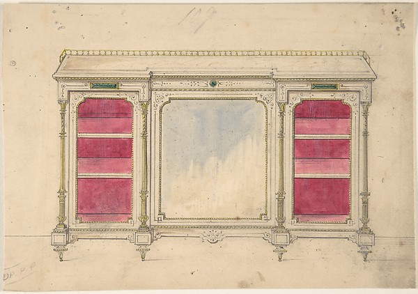 Cabinet Design with a Mirrored Front and Red Shelves
